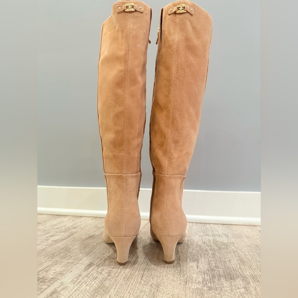 NEW Sam Edelman Suede Tan Heeled Knee High Boots - Picture 7 of 16